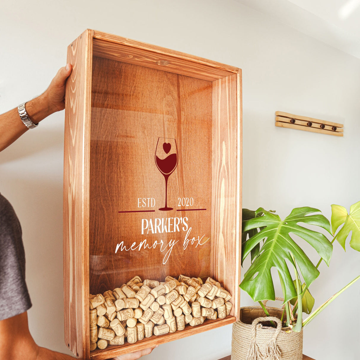 Personalized Wine Cork Holder, Custom Gift for Couple, Wedding Gift, Housewarming Gift, Anniversary Gift, Wooden Wall Hang Wine Memory Box - Arria Home