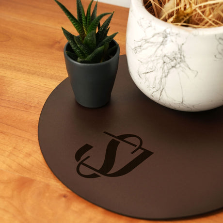 Custom Made Leather Round Table Mat , Leather Mat , Recycled Leather , Table Protector , Stylish Mat For Desk , Table Cover , Round Table - Arria Home