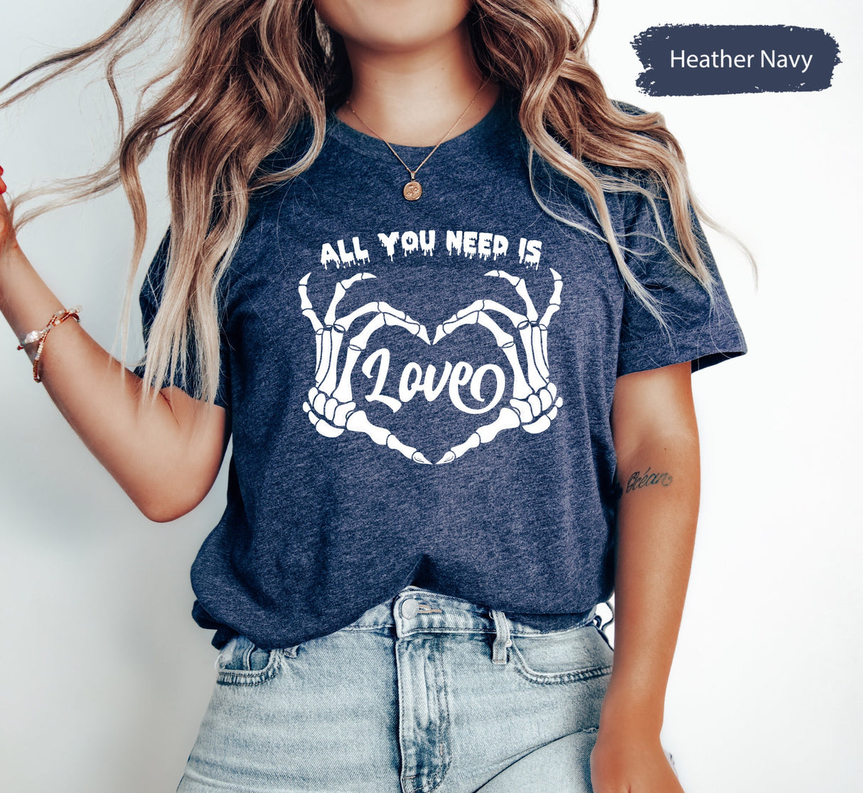 All You Need Is Love Valentines Day Shirt with Skeleton Hands, Kids Valentines, Valentines Gifts, Valentines T Shirt, Matching Couple Tees