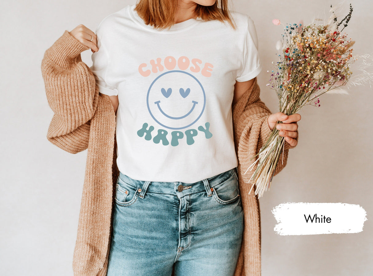 Choose Happy Tshirt with Smiley Face, Happy Tshirts, Motivational Tee, Inspirational Tees, Kids Shirt, Gift for Yoga, Meditation Gifts