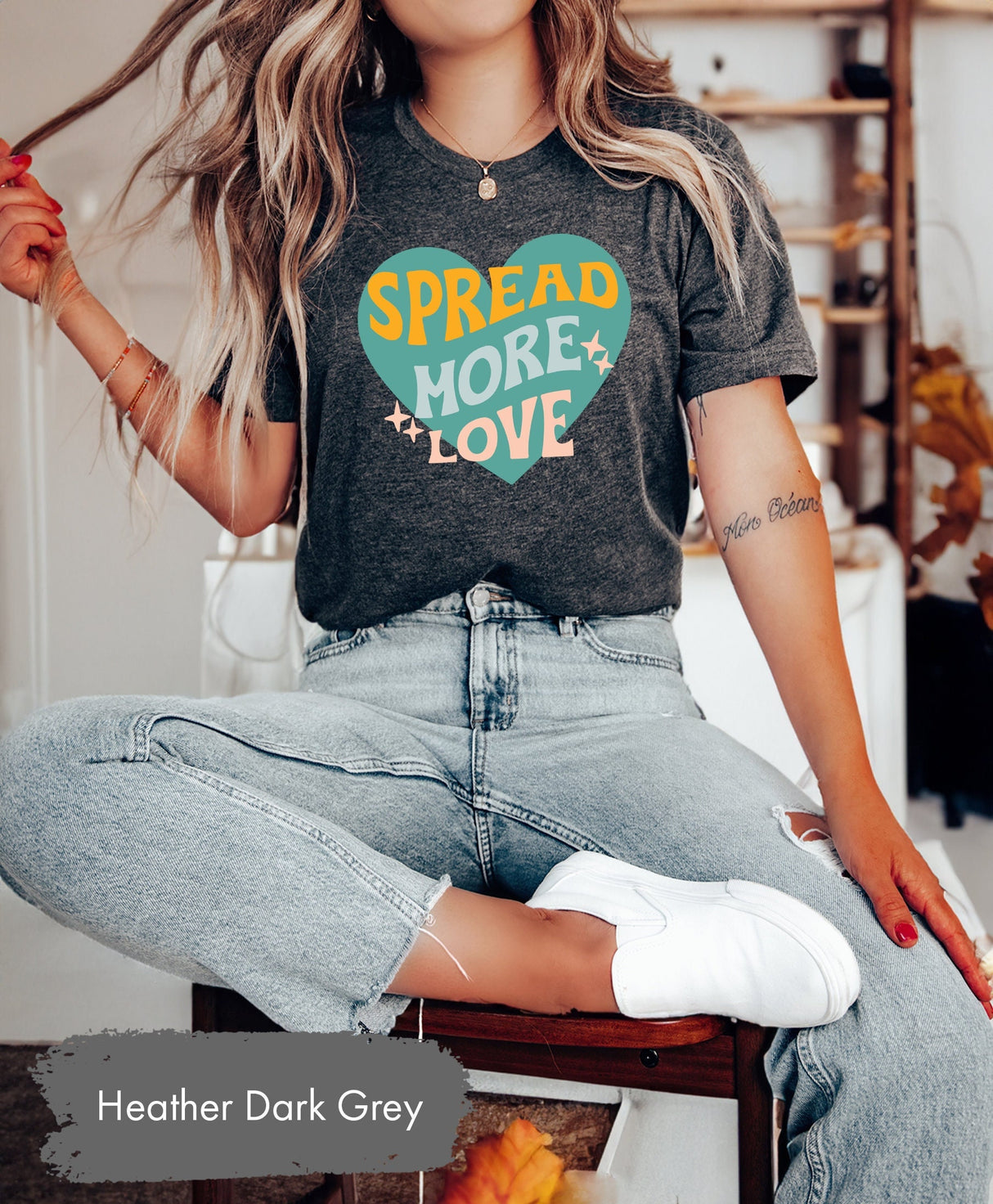 Spread More Love Tee, Inspirational Tees, Good Vibes Shirt, Motivational Tshirt, Gift for Yoga, Heart Shirts, Good Vibes Tshirts, Love Gifts