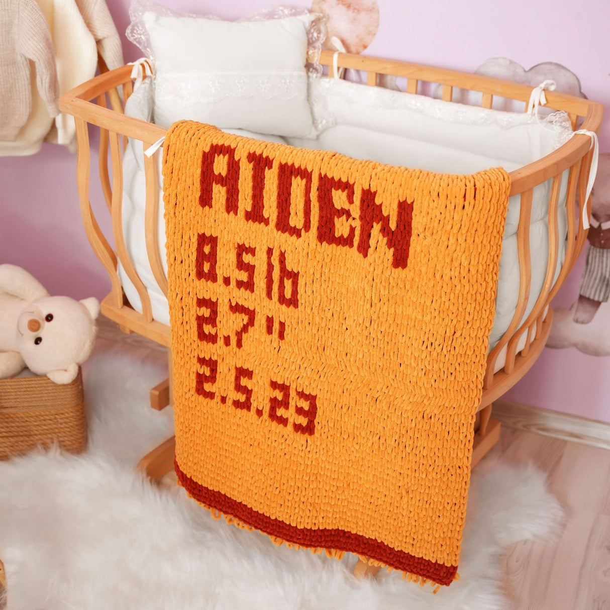 Personalized Baby Name Blanket, Chunky Knitted Blanket, Baby Room Decor, Baby Shower Gift, Unique Baby Gift, New Mom Gift, Newborn Gifts - Arria Home