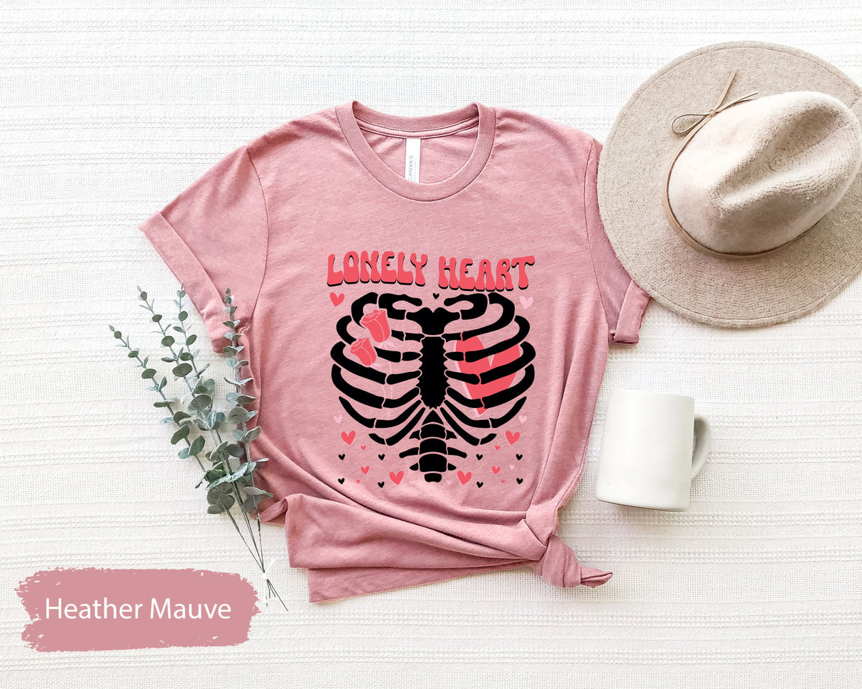 Lonely Heart Skeleton Shirt, Valentines Day, Boy Valentines, Valentines Tee, Gift for Lonely, Lonely Valentines, Gift for Her, Lover Tshirt