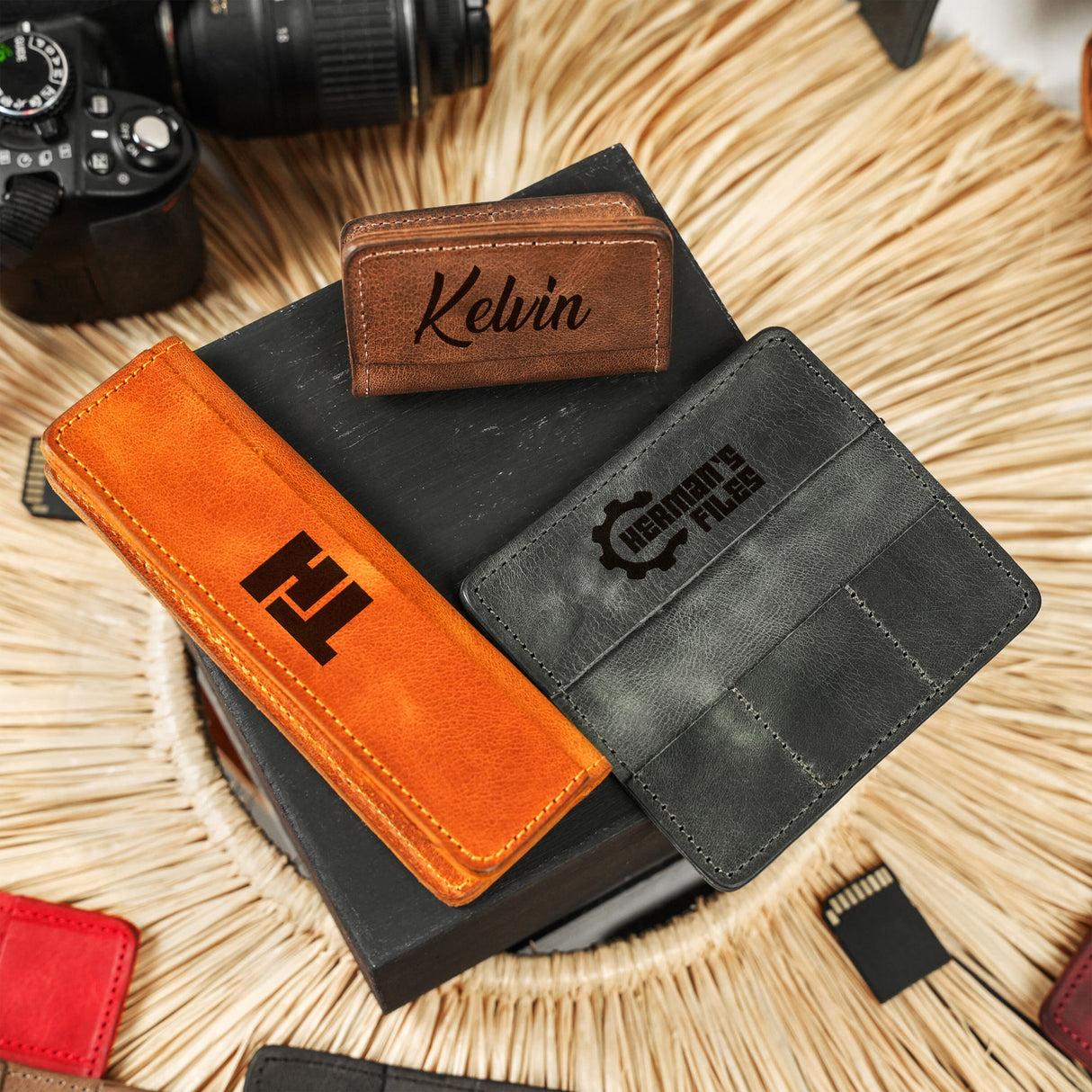 Personalized Leather SD Card Holder Photographer Gift, SD Card Case, Memory Card Wallet, Gift for Him, Camera Accessories, Custom Gift Idea - Arria Home