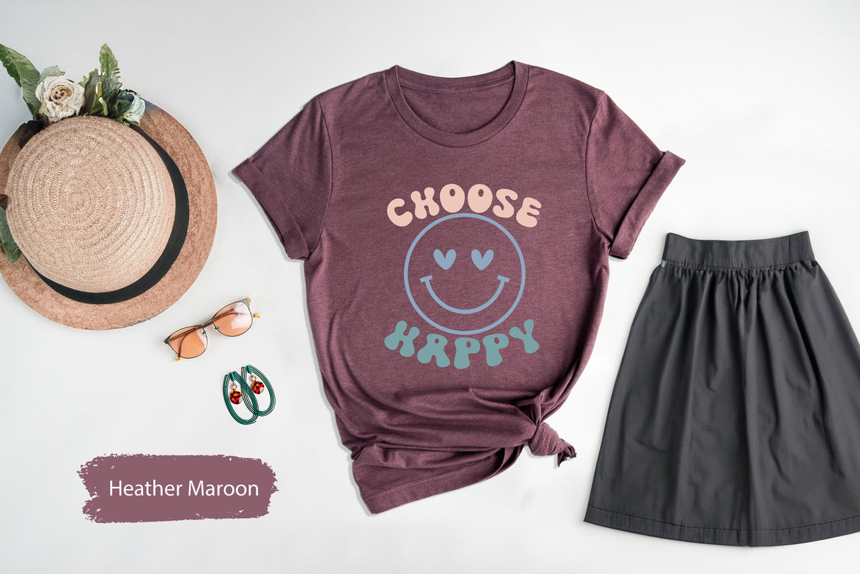 Choose Happy Tshirt with Smiley Face, Happy Tshirts, Motivational Tee, Inspirational Tees, Kids Shirt, Gift for Yoga, Meditation Gifts