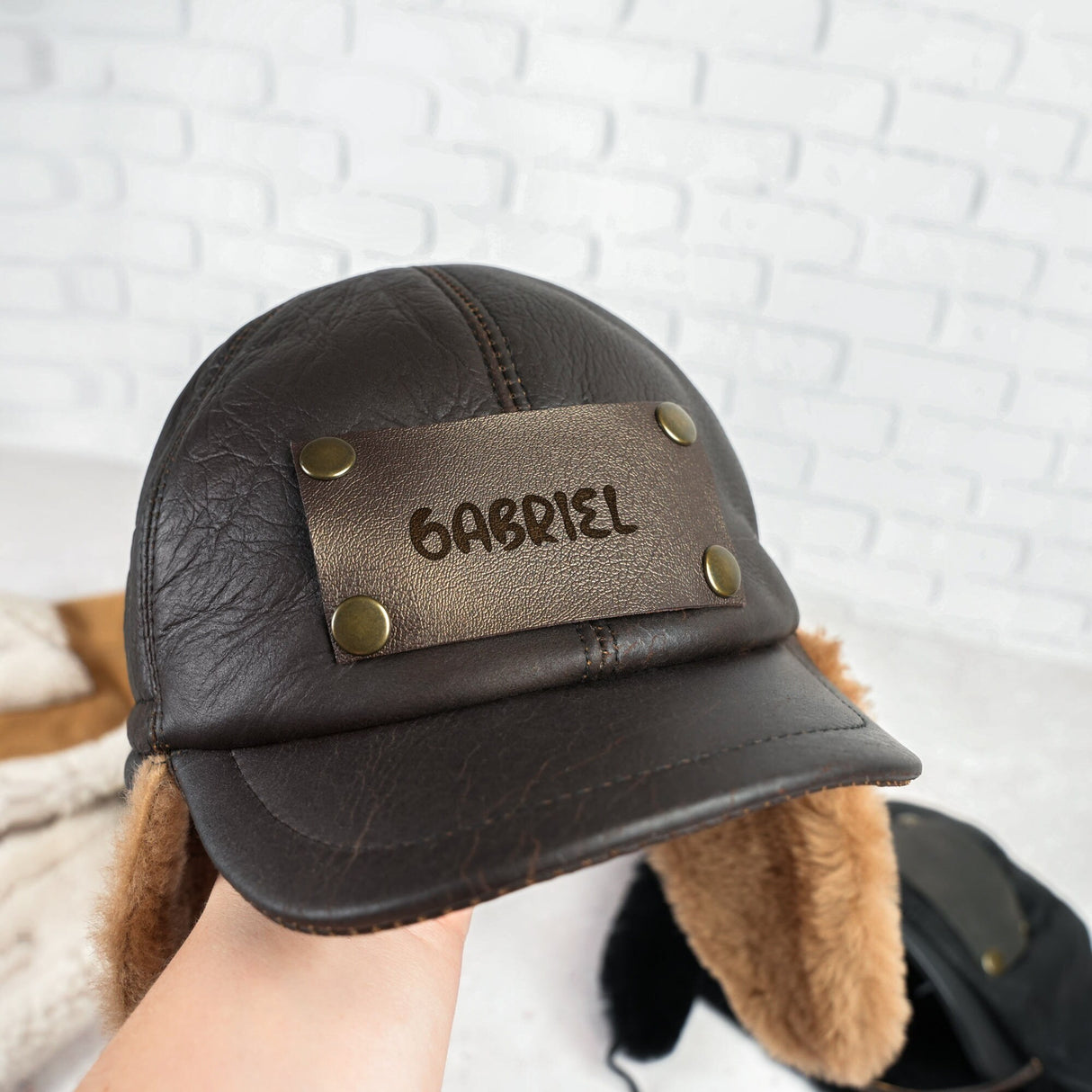 Personalized Ushanka Hat Gifts for Kids, Unique Birthday Gift, Leather Patch Custom Hats, Grandaughter Gift, Kids Name, Personalized Gift - Arria Home