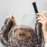 Personalized Hat Camping Gift, Custom Hat, Leather Patch Plush Hat, Gift for Her, Travel Gift, Ushanka Ear Flap Winter Fur Hat, Personalized - Arria Home