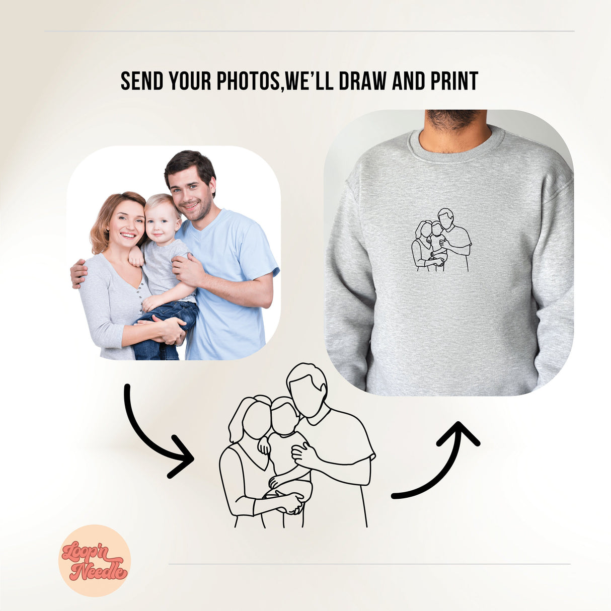 Personalized Potrait from Photo Hoodie, Custom Hoodie, Anniversary Gift, Mom Gifts, Family Photo Sweatshirt, Gift for Dad, Family Photo - Arria Home