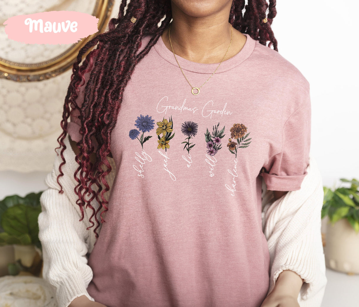 Personalized Gift For Grandma, Custom Grandkids Name, Gift From Granddaughter For Nana, Grandmas Garden Tees, Custom Birth Flowers Shirt