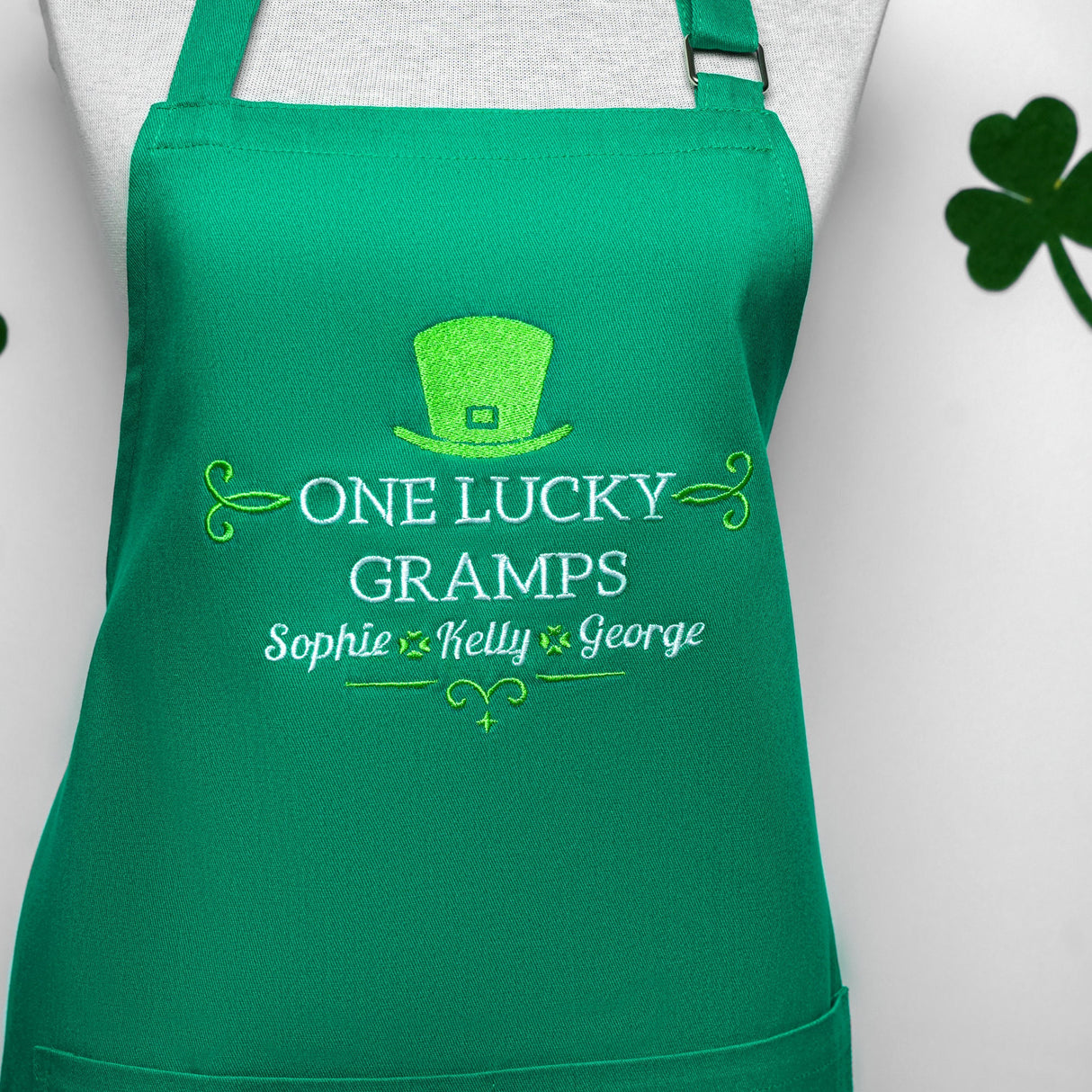 Personalized St. Patrick's Day Grandpa Grill Apron, Gift from Grandkids, Irish Grandparents Gifts, Grandmom Embroidery Apron, Leprechaun Hat - Arria Home