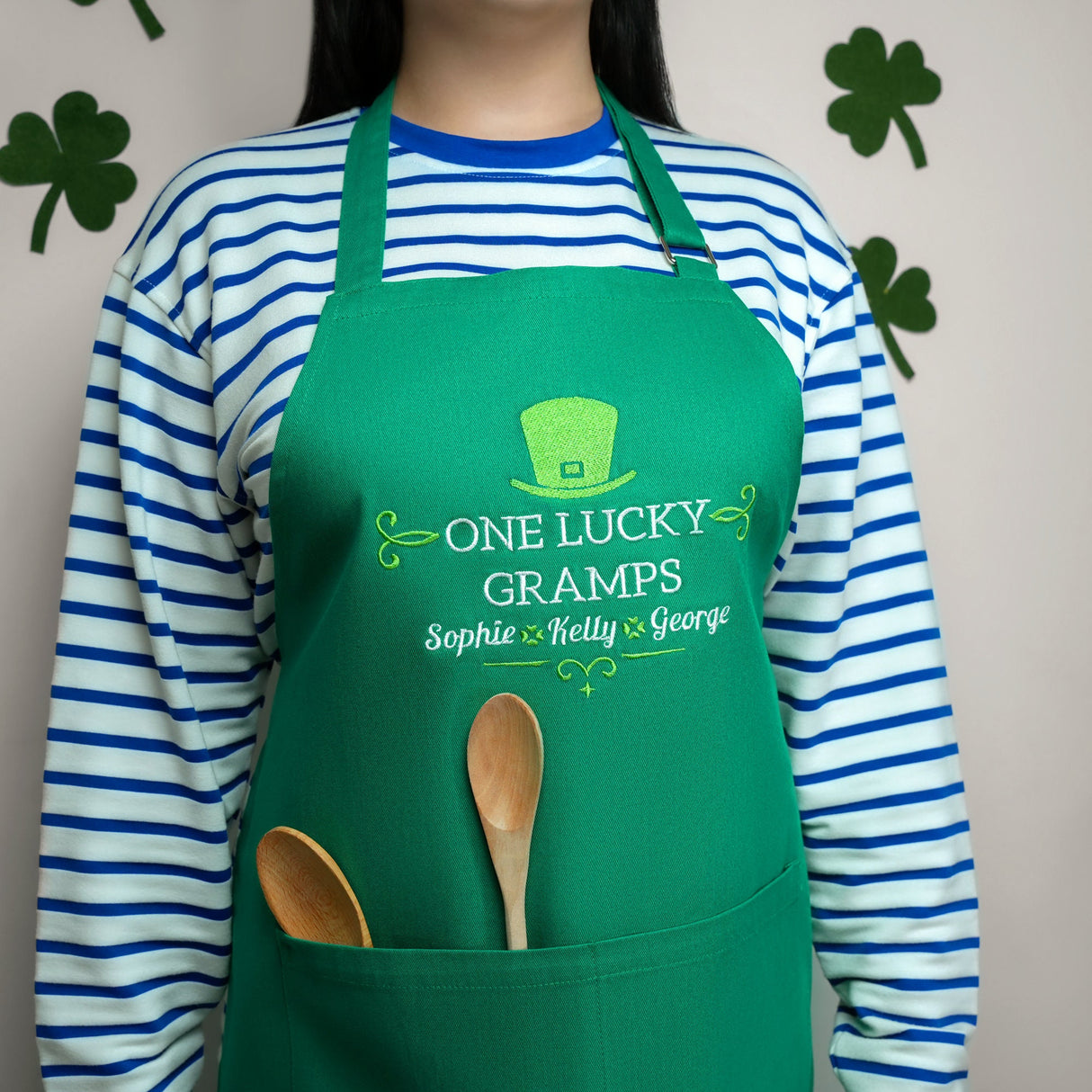 Personalized St. Patrick's Day Grandpa Grill Apron, Gift from Grandkids, Irish Grandparents Gifts, Grandmom Embroidery Apron, Leprechaun Hat - Arria Home