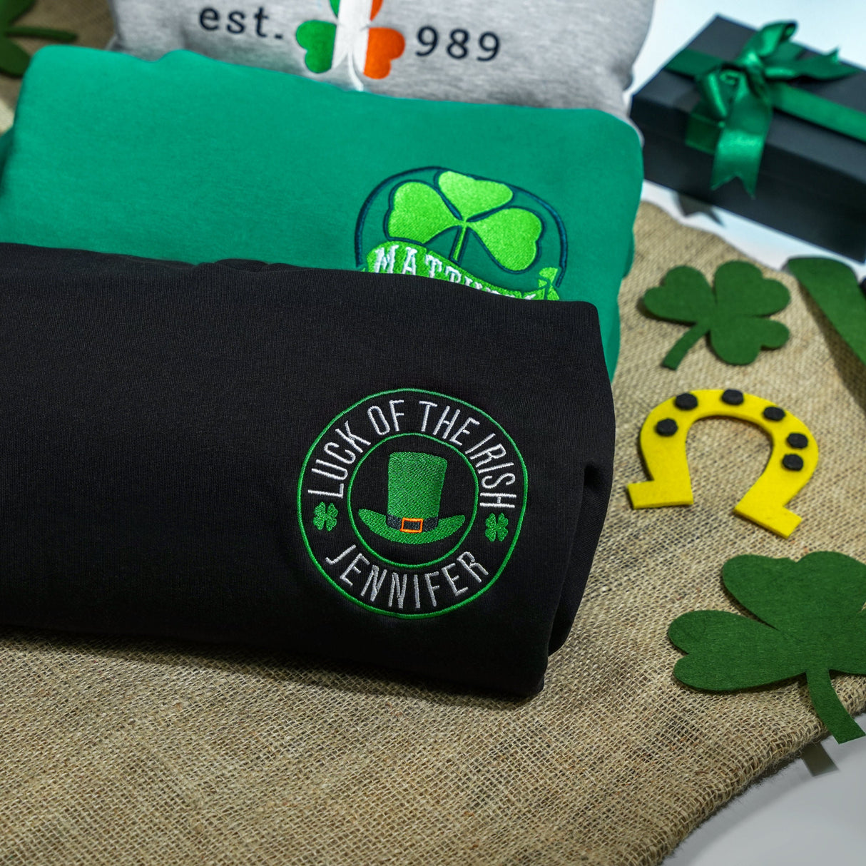Personalized Green Shamrock Sweatshirt, Embroidery Irish Hoodie, Four Leaf Clover, Custom Embroidered Sweatshirt, St. Patrick's Day Gifts - Arria Home