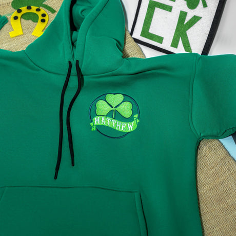 Personalized Green Shamrock Sweatshirt, Embroidery Irish Hoodie, Four Leaf Clover, Custom Embroidered Sweatshirt, St. Patrick's Day Gifts - Arria Home