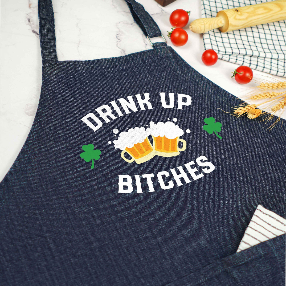 St. Patrick's Day Kitchen Apron, Not Lucky Just Blessed Apron, Irish Flag Apron, Irish Day Gifts, Personalized Shamrock Gifts, Gift for Her - Arria Home