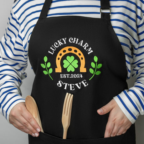 Personalized St. Patrick's Day Grandpa Grill Apron, Gift from Grandkids, Irish Grandparents Gifts, Grandmom Embroidery Apron, Leprechaun Hat - Arria Home