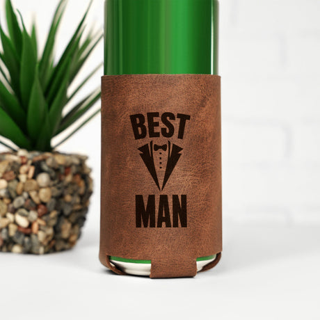 Personalized Groomsmen Gifts, Custom Leather Can Holder Best Man Proposal Ideas, Leather Beer Holder, Favors for Groomsmen, Gift for Him - Arria Home