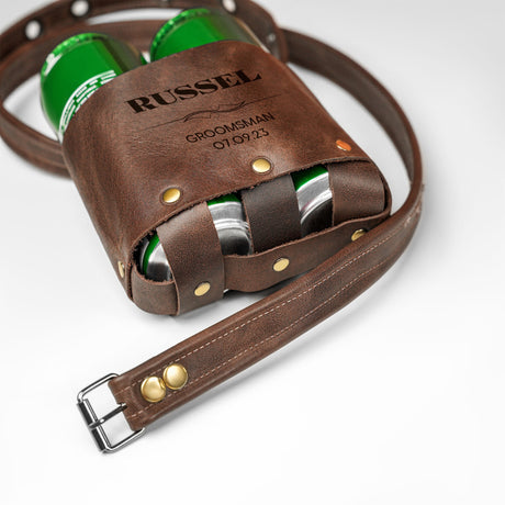 Personalized Groomsmen Gifts, Custom Leather Can Holder Best Man Proposal Ideas, Leather Beer Holder, Favors for Groomsmen, Gift for Him - Arria Home