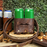 Personalized Leather Can Holder with Belt, Beer Holster with Strap, Monogram Can Cooler, Laser Engraved Beer Holder, Unique Gift for Him - Arria Home