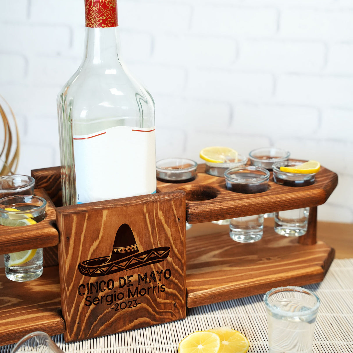 Pesonalized Wooden Tequila Board, Cinco De Mayo Decorations, Custom Tequila Board with Shot Glasses, Cinco De Mayo Bachelorette Party Decor - Arria Home