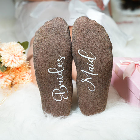 Matching Bridesmaid Socks, Personalized Socks for Bride, Bridal Party Socks, Maid of Honor Proposal Idea, Bridesmaid Gift Basket Filler - Arria Home