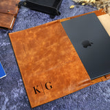 Personalized MacBook Air Case, Monogram Leather Ipad Case, MacBook Pro Sleeve, Leather MacBook Portfolio, MacBook M1 M2 Case, Laptop Case - Arria Home