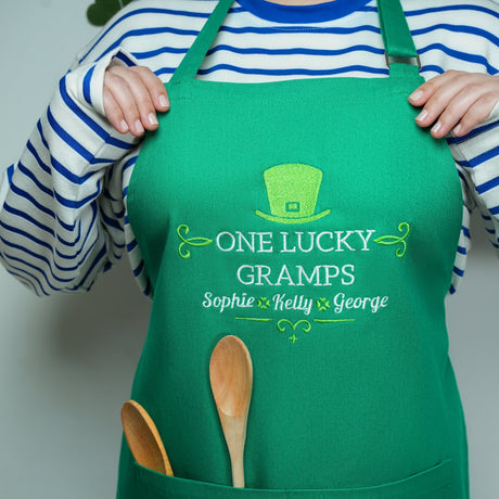 Personalized St. Patrick's Day Grandpa Grill Apron, Gift from Grandkids, Irish Grandparents Gifts, Grandmom Embroidery Apron, Leprechaun Hat - Arria Home