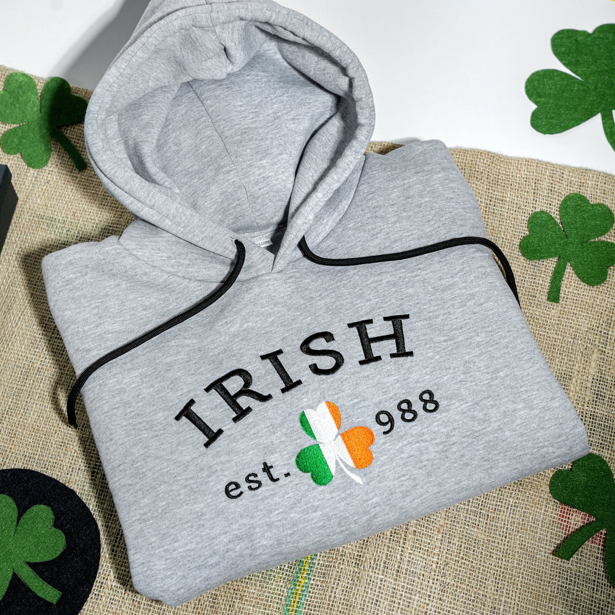 Custom Embroidered Irish Hoodie, Ireland Flag Sweatshirt, Irish Gifts, St. Patrick's Day Gifts, Embroidery Crewneck, Custom Gift for Irish - Arria Home