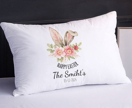 Personalized Easter Bunny Pillow, Floral Easter Bunny Decoration, Custom Holiday Decor, Happy Easter Gift, Spring Decor, Custom Throw Pillow - Arria Home