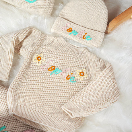 Personalized Embroidered Baby Sweater, Floral Baby Sweater, Baby Shower Gift, Baby Gift Basket, Daisy Baby Girl Sweater, Custom Baby Gift - Arria Home