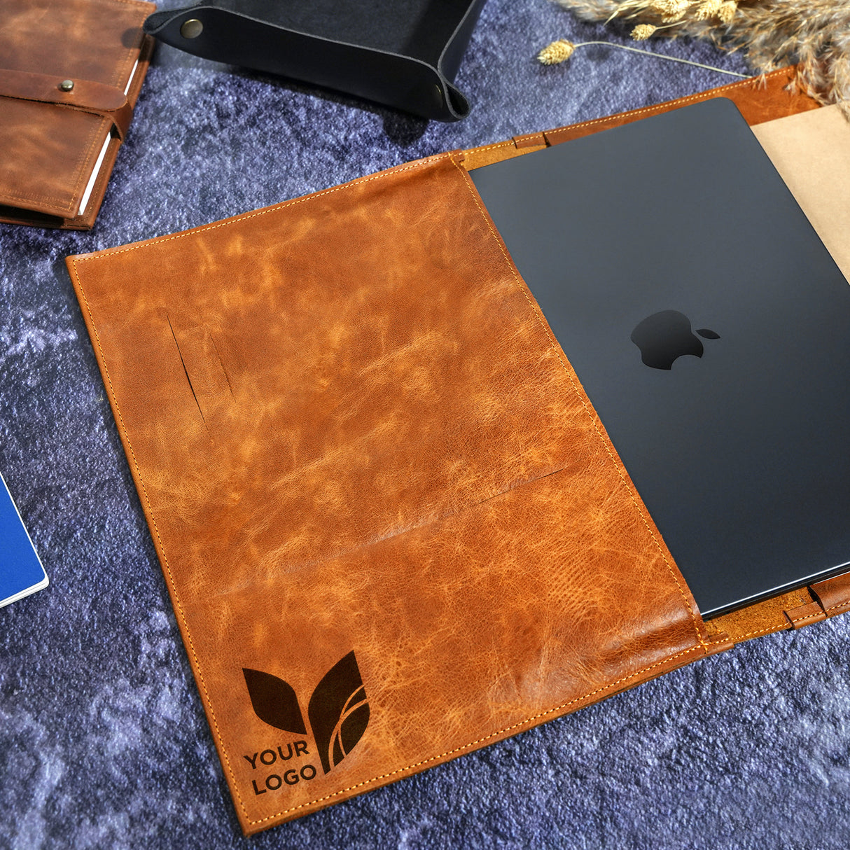 Handmade Personalized Leather Macbook Sleeve, Business Gifts, Corporate Gifts, Custom Logo Laptop Case, Mackbook Padfolio, Boss Gifts - Arria Home