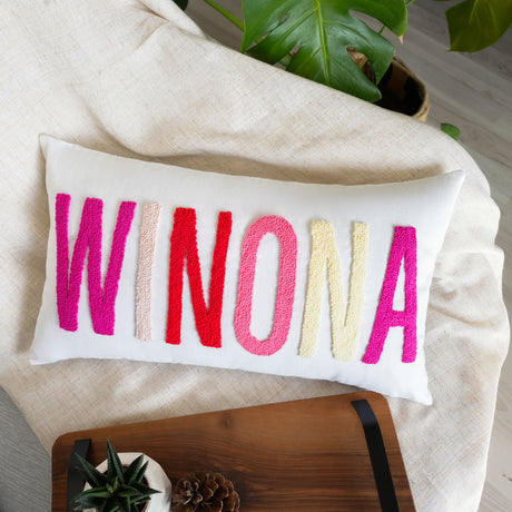 Personalized Baby Name Punch Needle Pillow, Baby Shower Gift, Nursery Decor, Custom New Baby Gift, Baby Girl Personalized Name Gift Idea - Arria Home