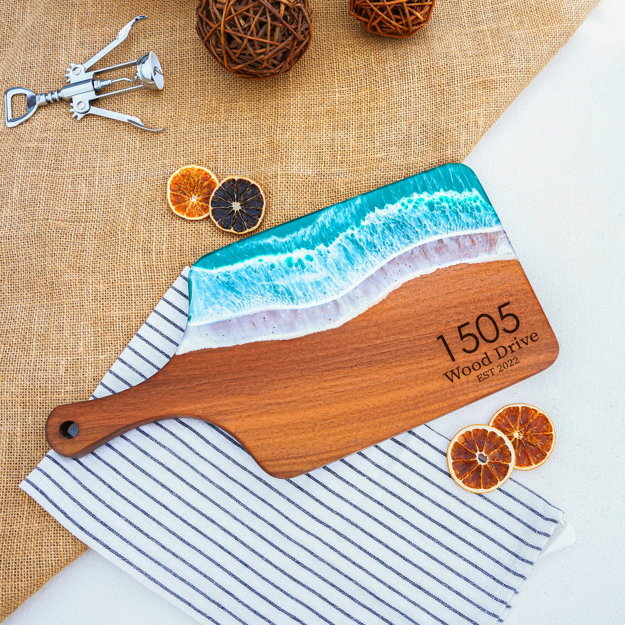 a wooden cutting board sitting on top of a table