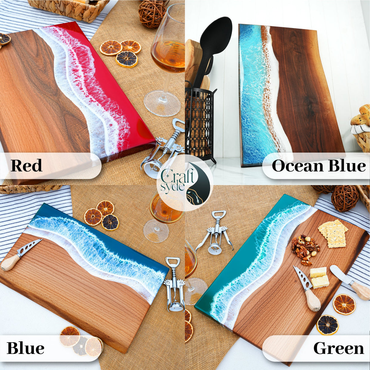 Personalized Housewarming Gifts, Custom Red Epoxy Ocean Cutting Board, Farmhouse Decor, New Home Gift, Realtor Closing Gifts, Resin Board - Arria Home