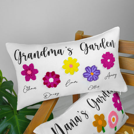 two personalized pillows with flowers on them