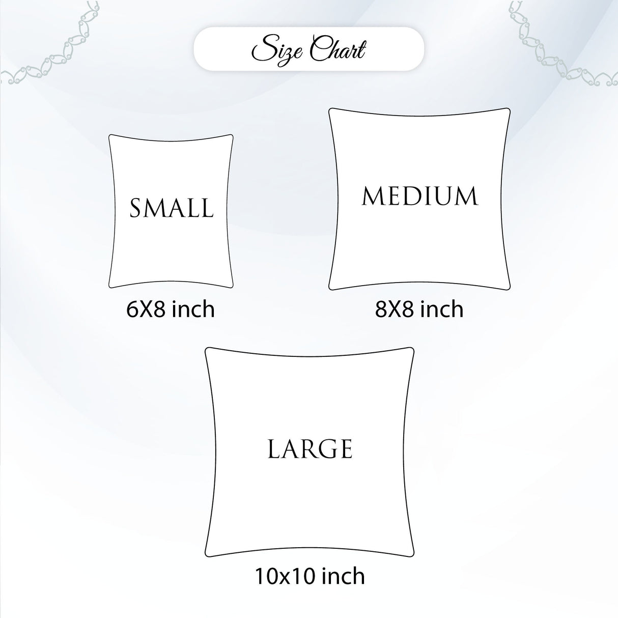 a set of three pillows with measurements for each pillow