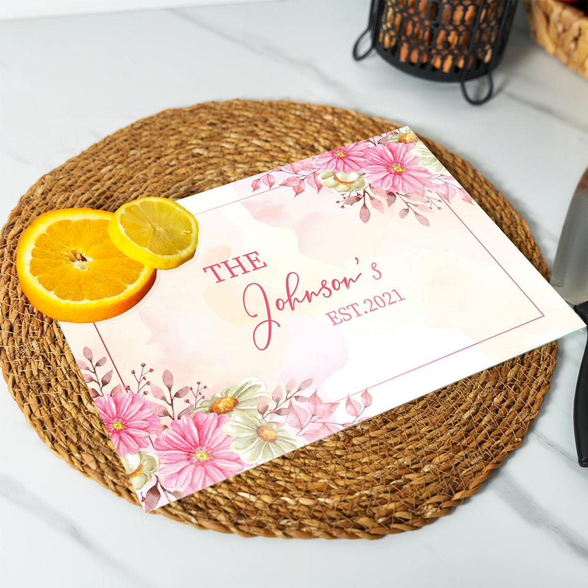 a place setting with a place card and a knife