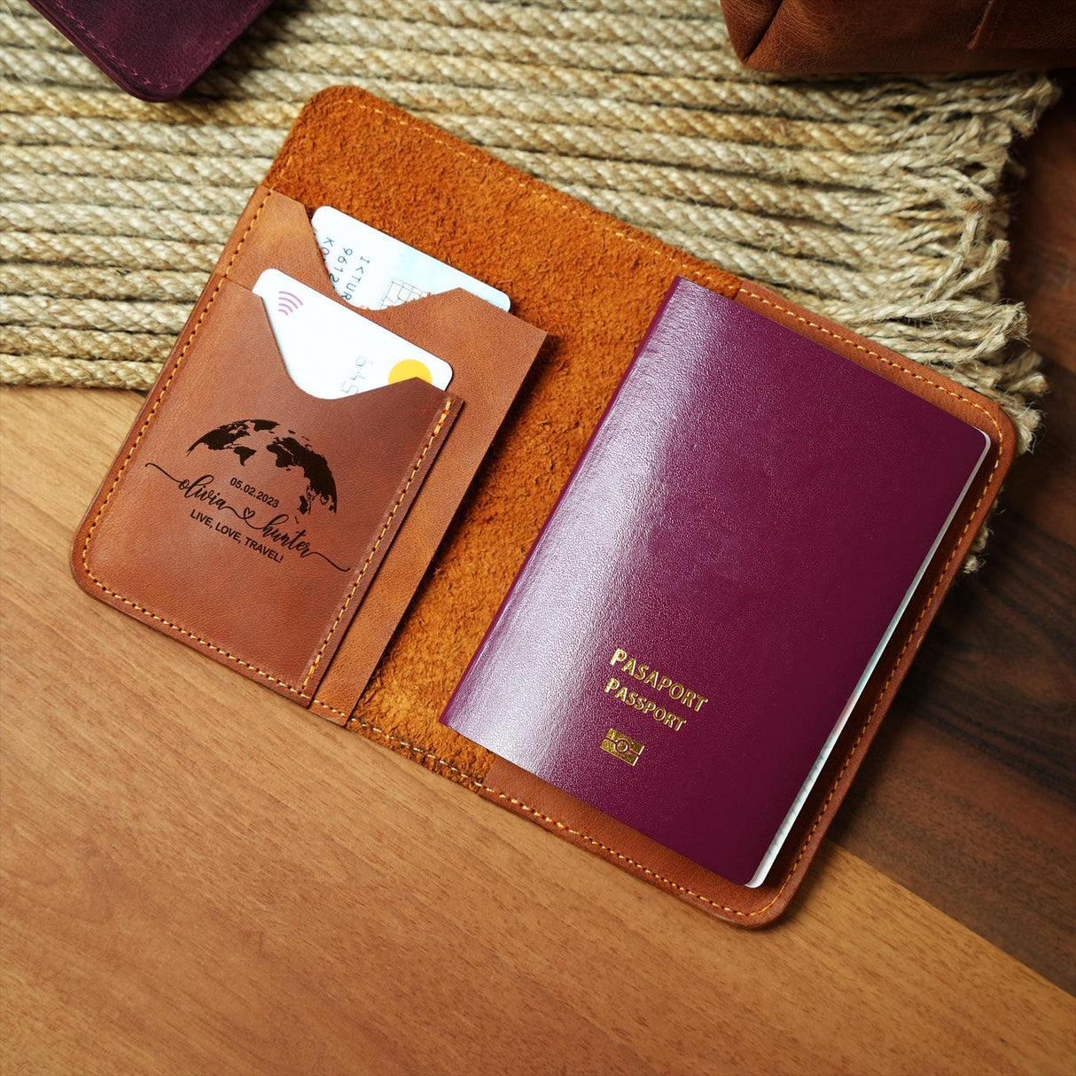 a passport and a passport case sitting on a table