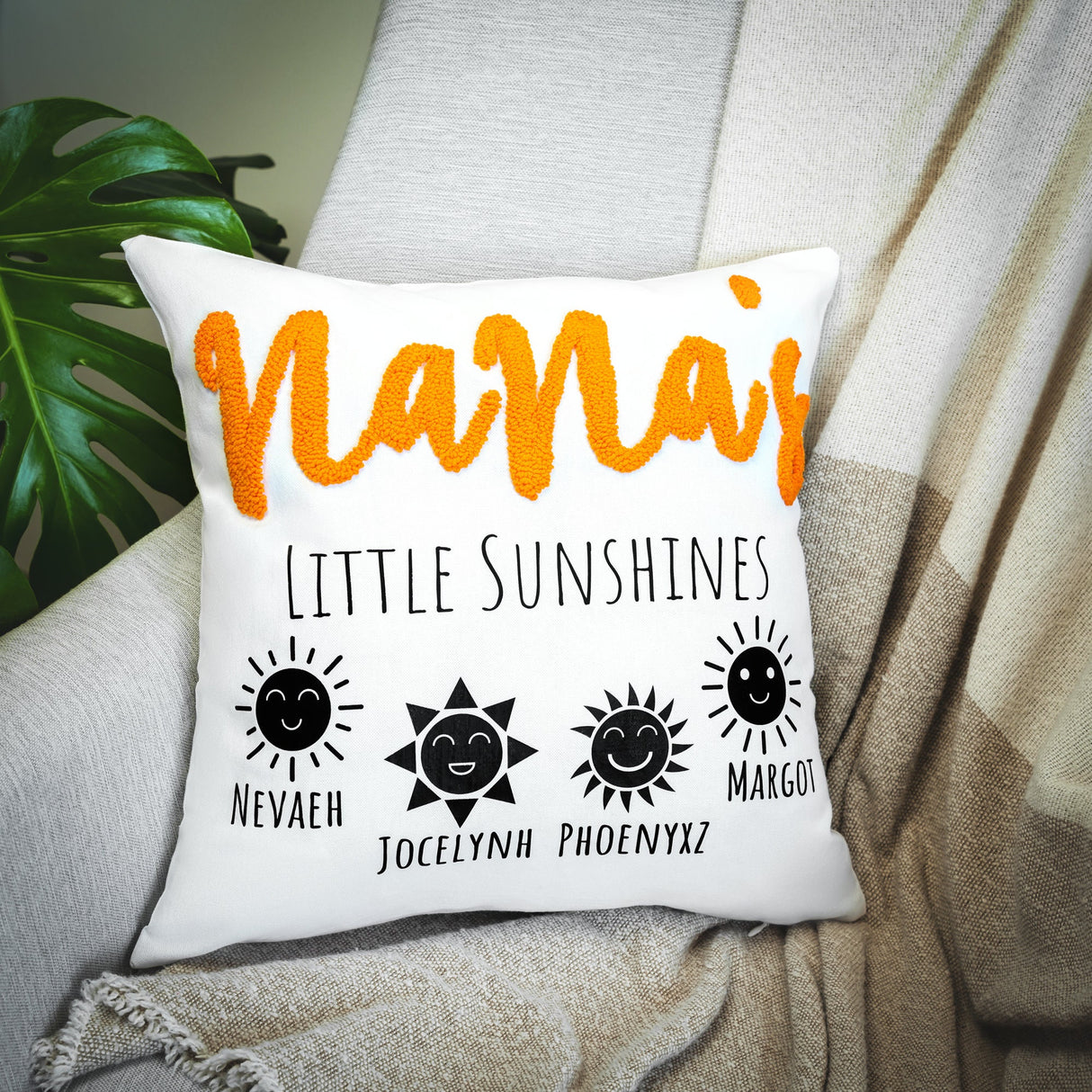 Nanas Little Sunshines Punch Needle Emboridered Pillow, Nana Mothers Day Gift, Personalized Grandkids Name Pillow Covers, Gift From GrandKid