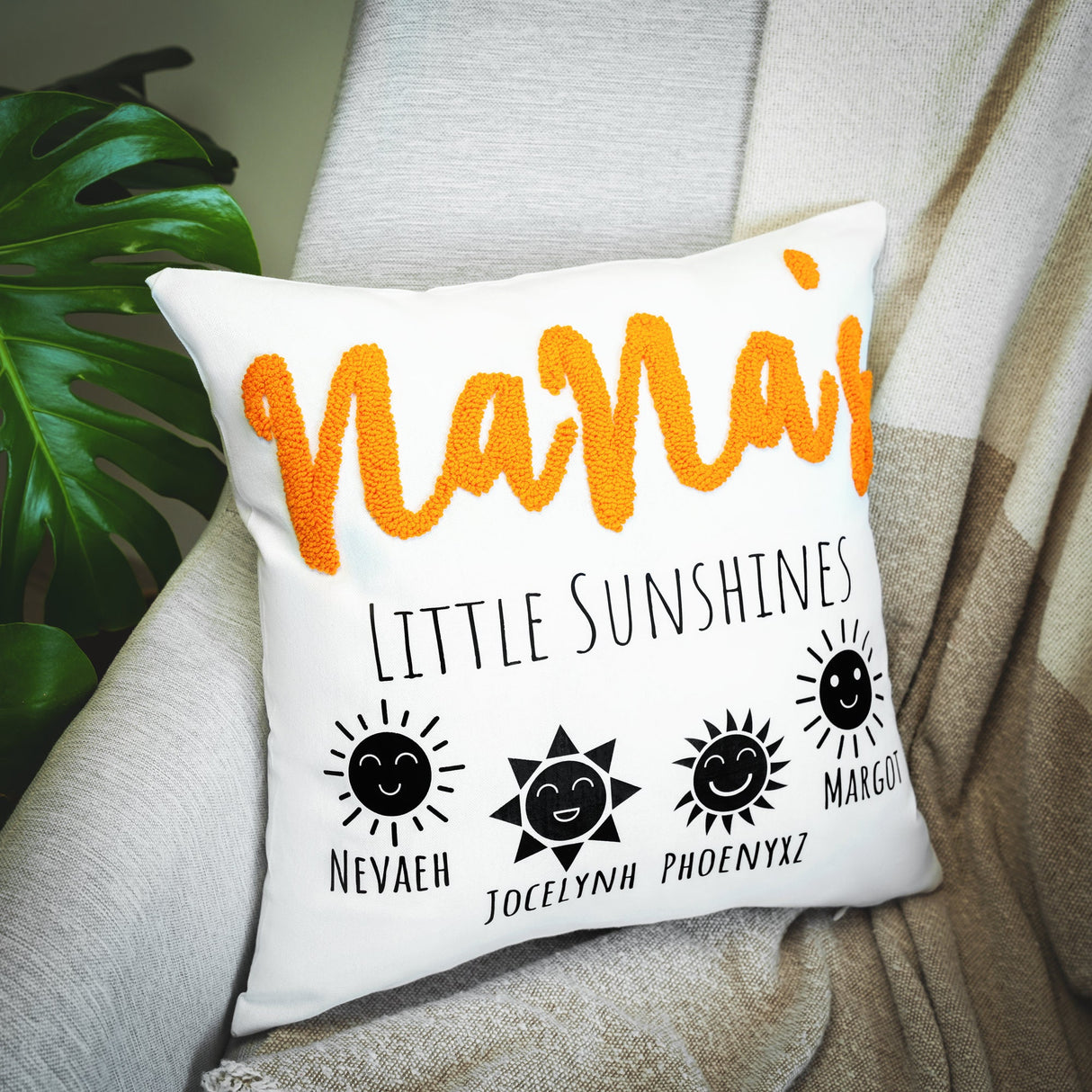 Nanas Little Sunshines Punch Needle Emboridered Pillow, Nana Mothers Day Gift, Personalized Grandkids Name Pillow Covers, Gift From GrandKid