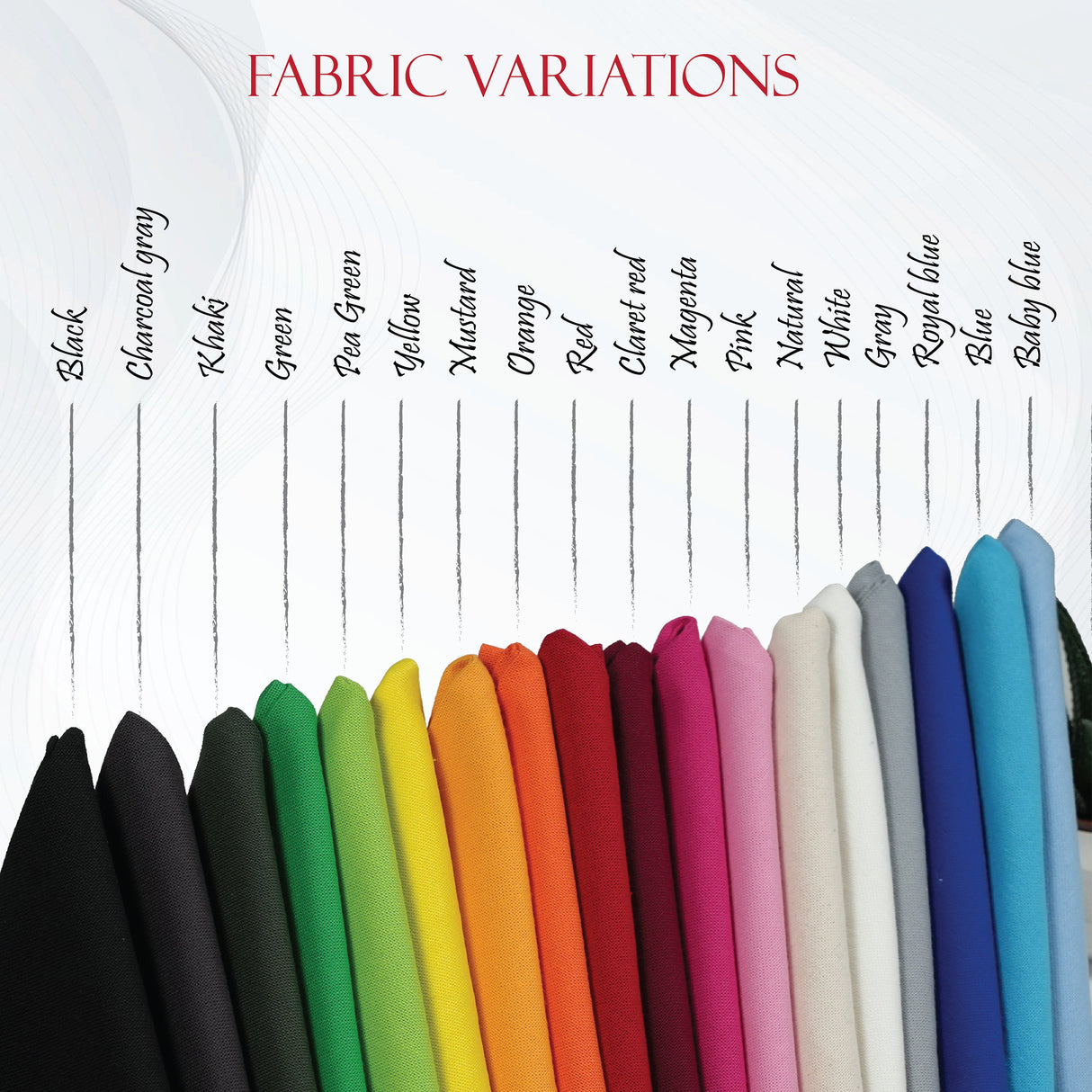 a row of different colors of fabric on a white background