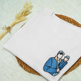 Embroidered Custom Portrait from Photo T-shirt, Family Portrait Shirts, Fathers Day Gift, Custom Embroidery Tee, Gift for Him, Gift for Dad