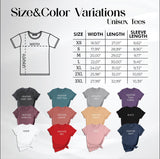 the size and color variations of a t - shirt