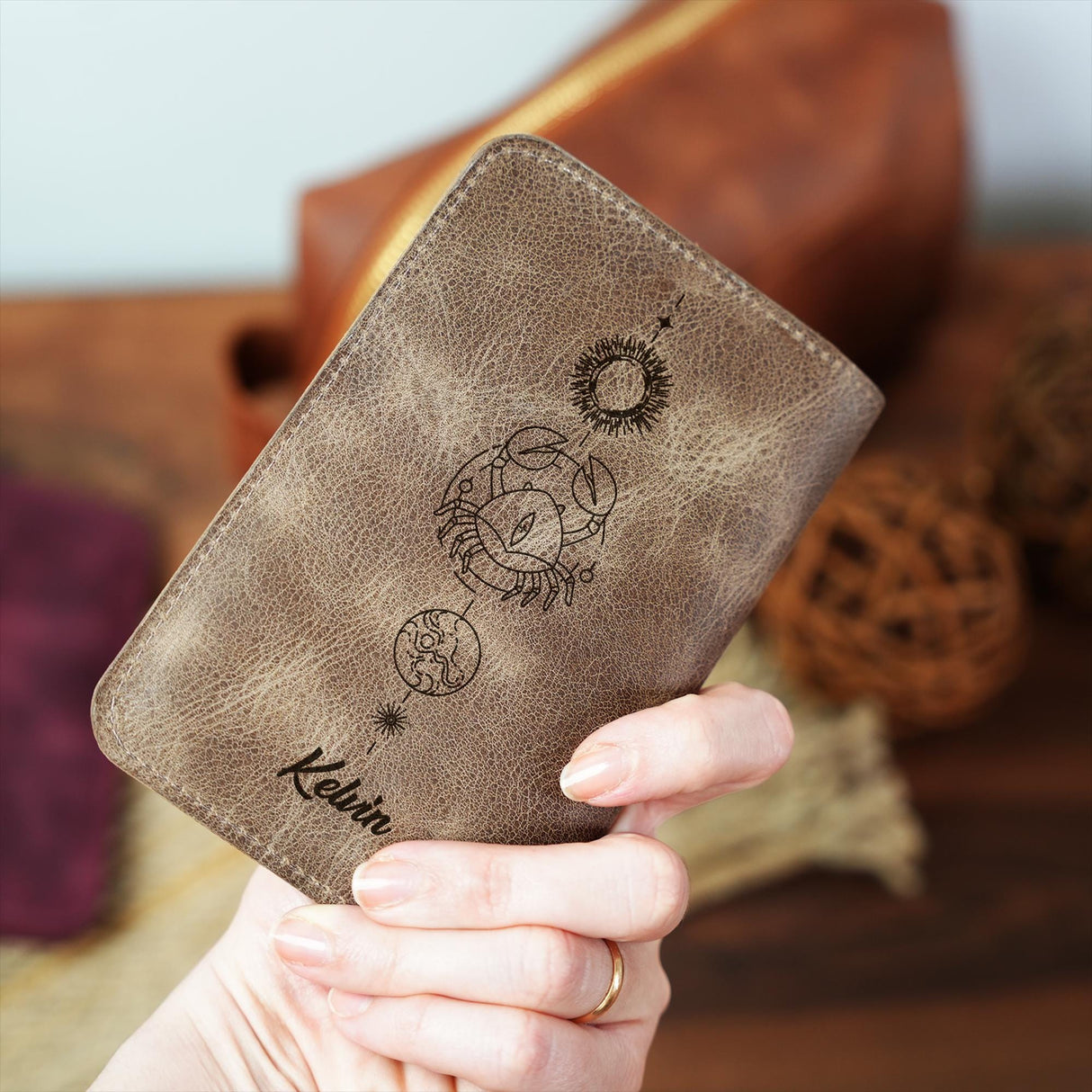 Personalized Astrology Leather Passport Holder, Custom Engraved Passport Wallet, Zodiac Gift, Astrology Gift, Passport Cover, Horoscope Gift