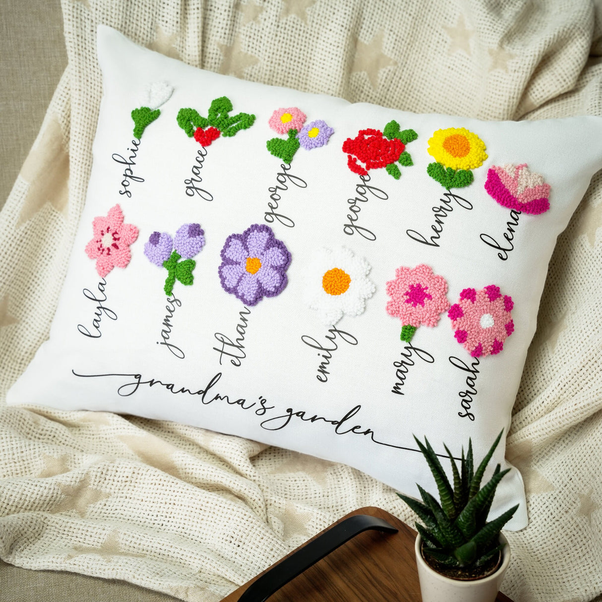 a pillow with a bunch of flowers on it