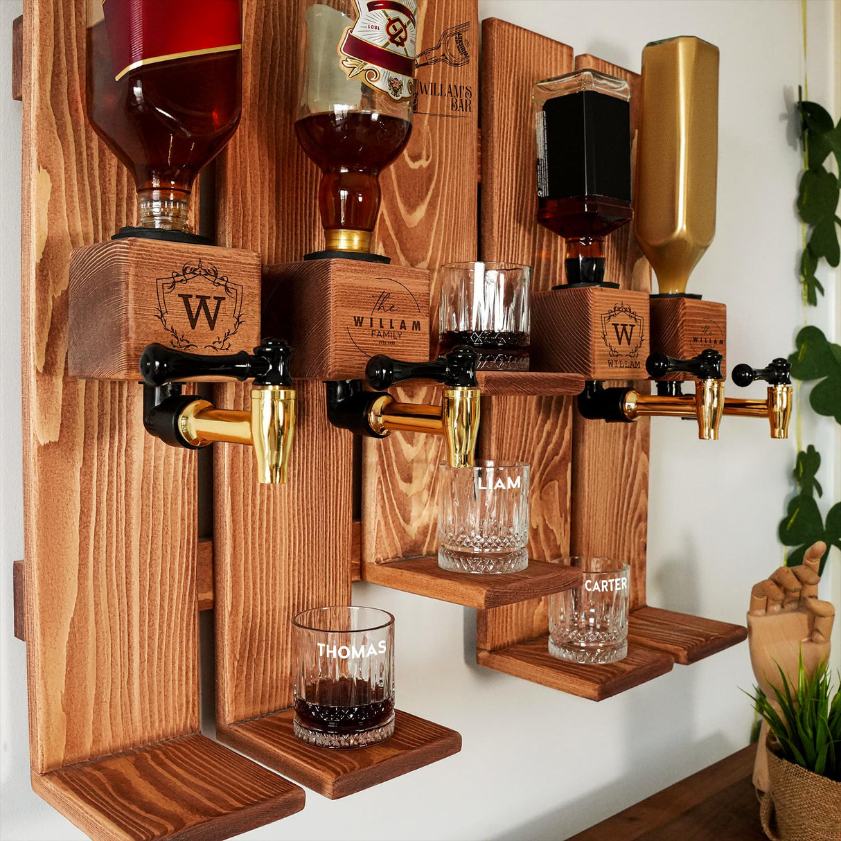 a wall mounted shelf with a couple of glasses on it