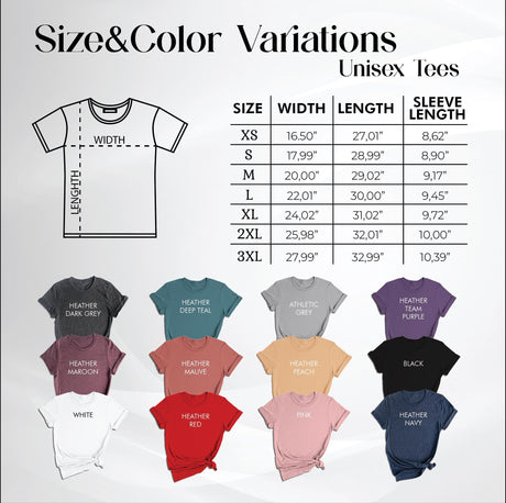 the size and color variations of a t - shirt