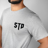 a man with a beard wearing a std t - shirt