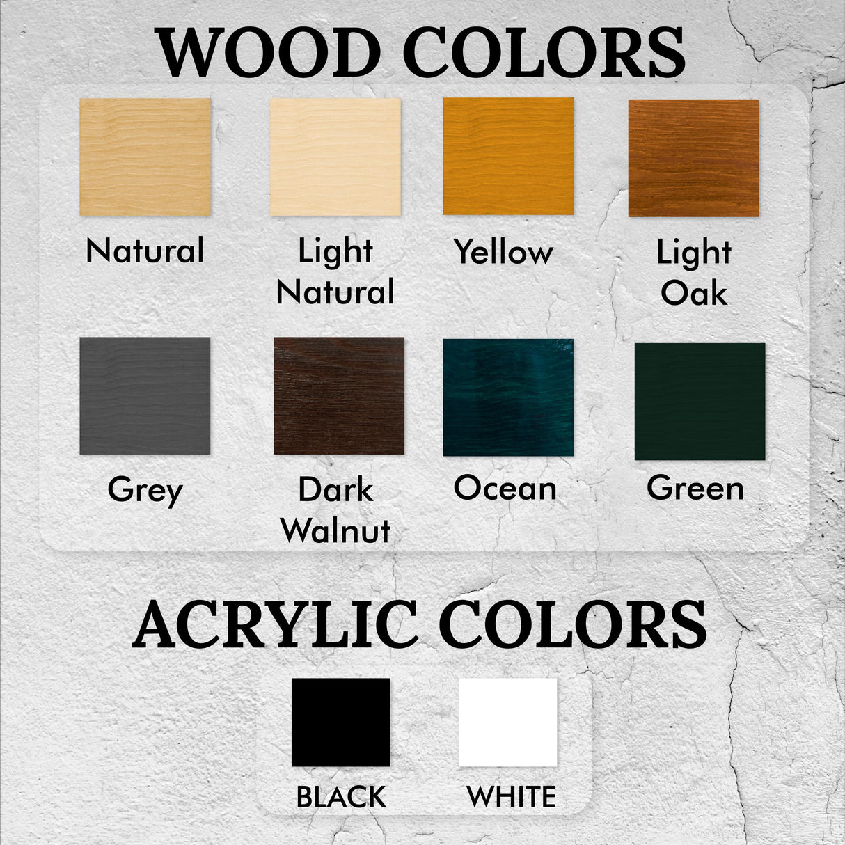 a white wall with different colors of wood