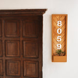 a wooden door with a plant on it