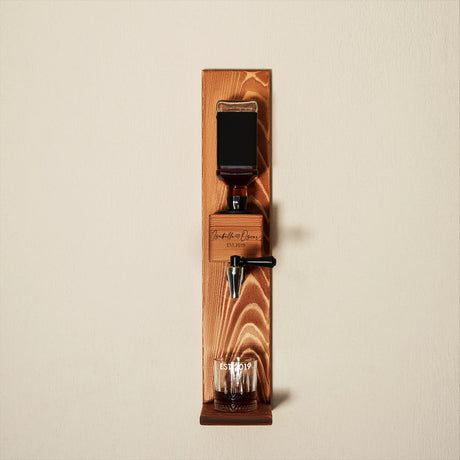 a wooden shelf with a wine glass holder on it